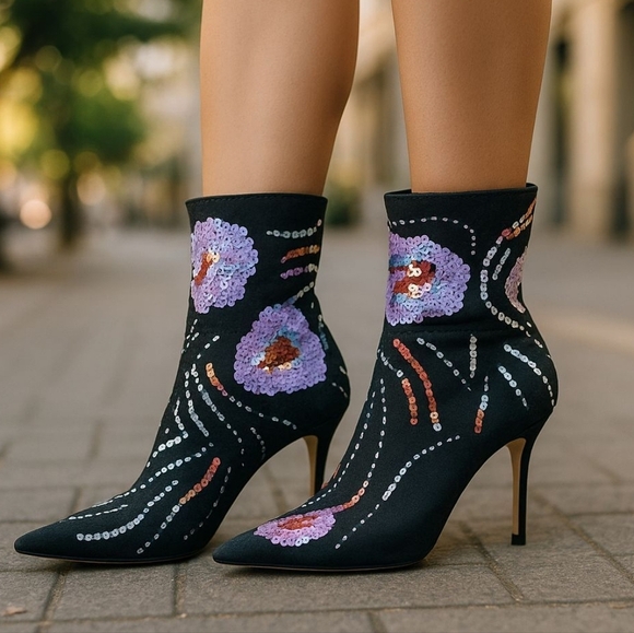 Sequin Pointed toed ankle boots size 7 - Picture 1 of 14